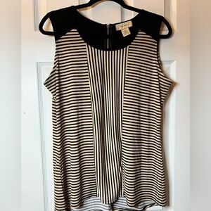 Diana Belle Women’s Color Block Black/Tan Striped Top - Sleeveless - Sz. Large